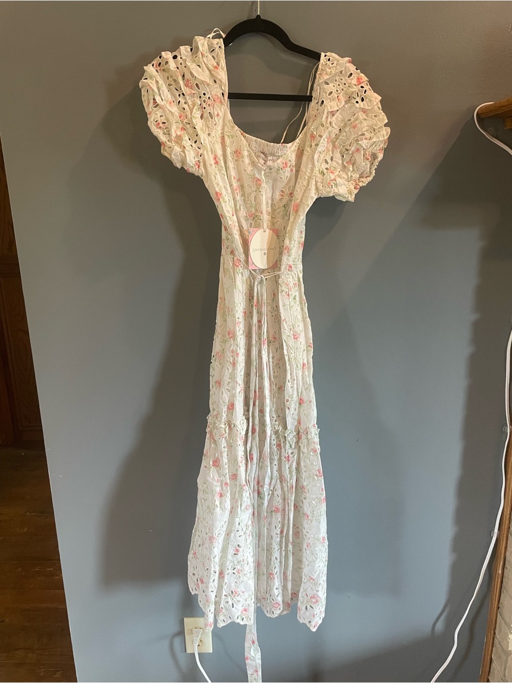 NWT LOVESHACKFANCY X TARGET White Eyelet Maxi Dress with Pink Floral Print